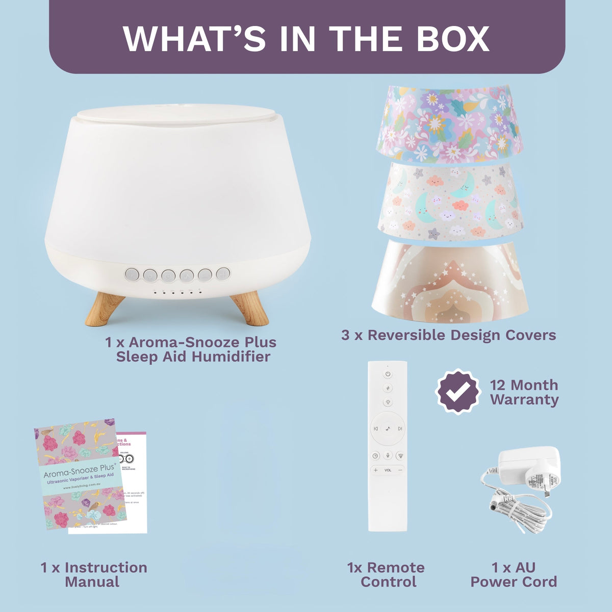 Aroma-Snooze Plus- 8 in 1 Humidifier + 3 Covers